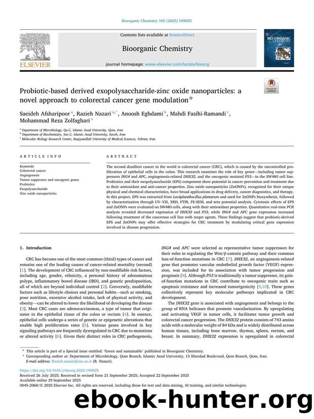 Probiotic-based derived exopolysaccharide-zinc oxide nanoparticles: a novel approach to colorectal cancer gene modulation by Saeideh Afsharipoor