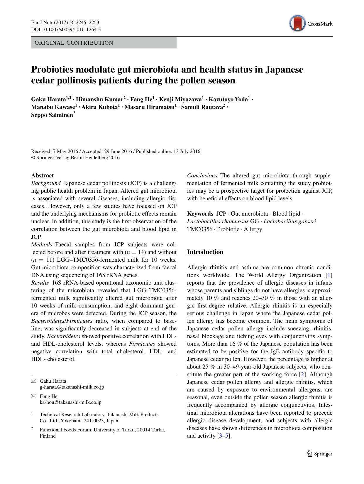 Probiotics modulate gut microbiota and health status in Japanese cedar pollinosis patients during the pollen season by unknow