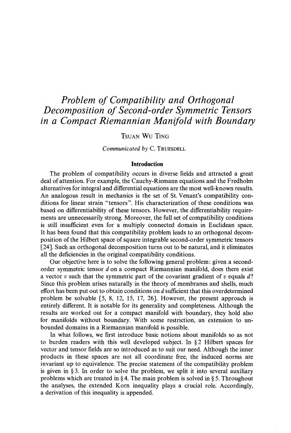 Problem of compatibility and orthogonal decomposition of second-order symmetric tensors in a compact Riemannian manifold with boundary by Unknown