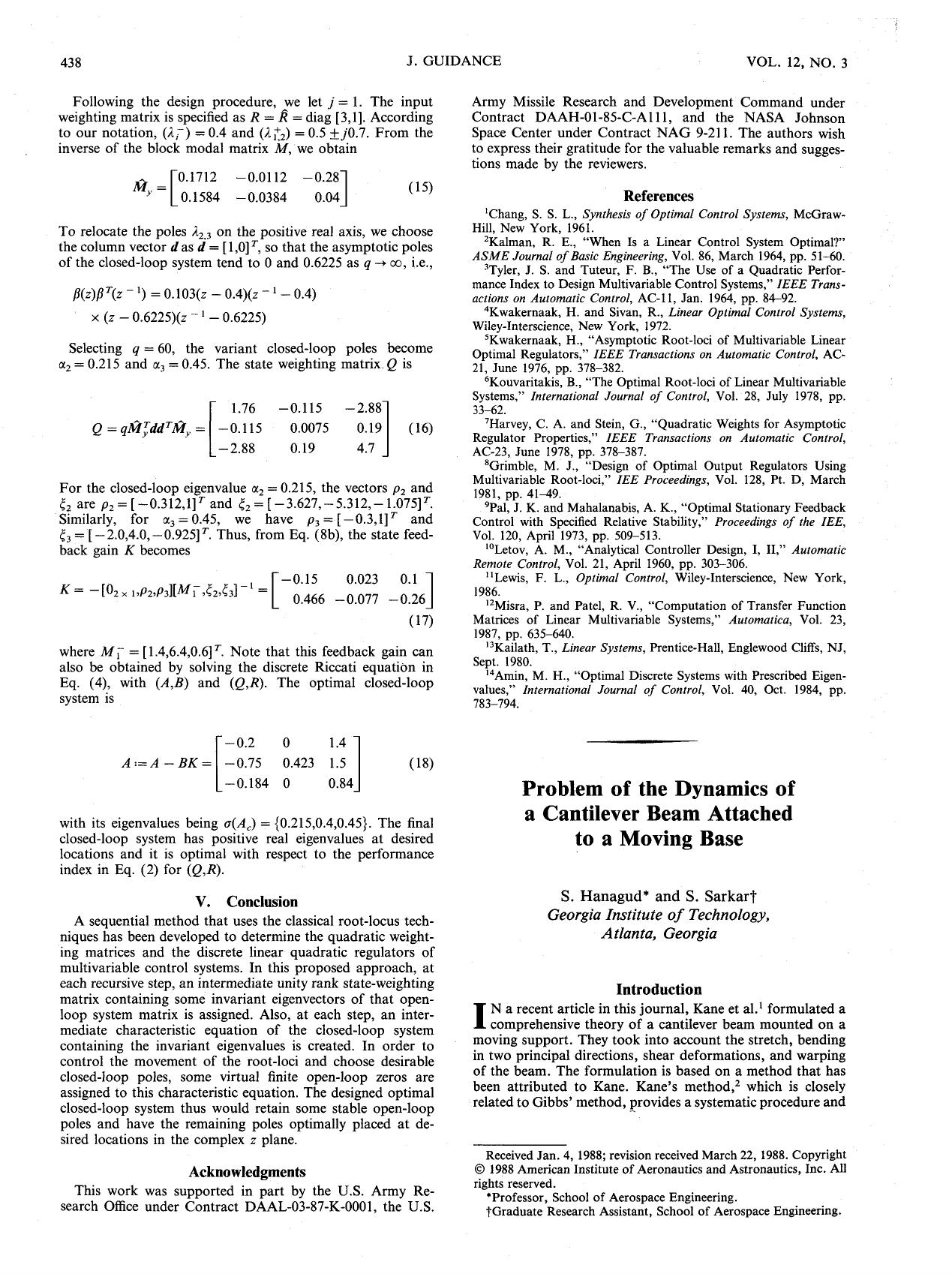 Problem of the dynamics of a cantilevered beam attached to a moving base by Unknown