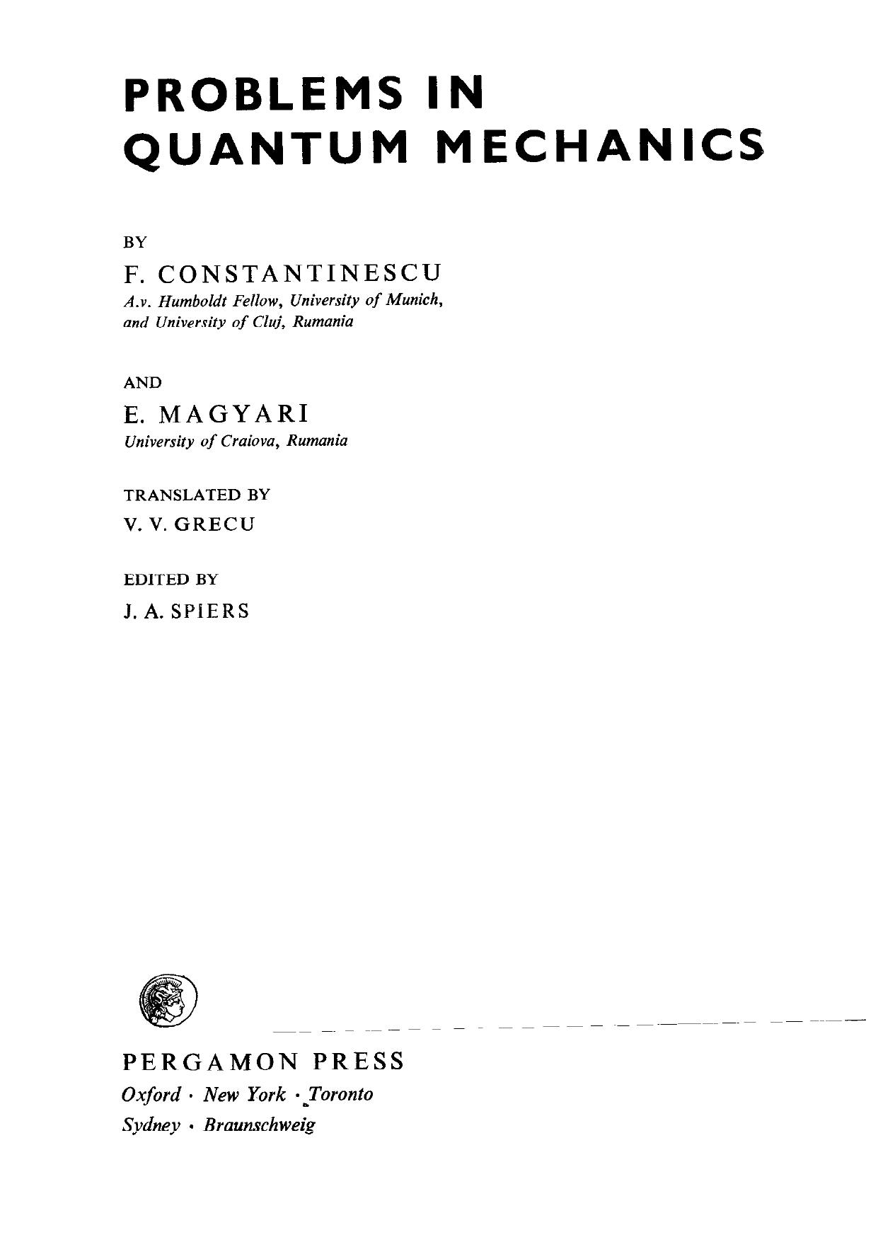 Problems in Quantum Mechanics by Florin Constantinescu Eugen Magyari