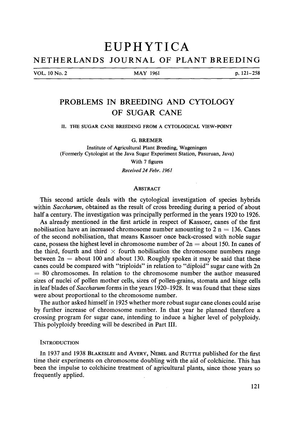 Problems in breeding and cytology of sugar cane by Unknown