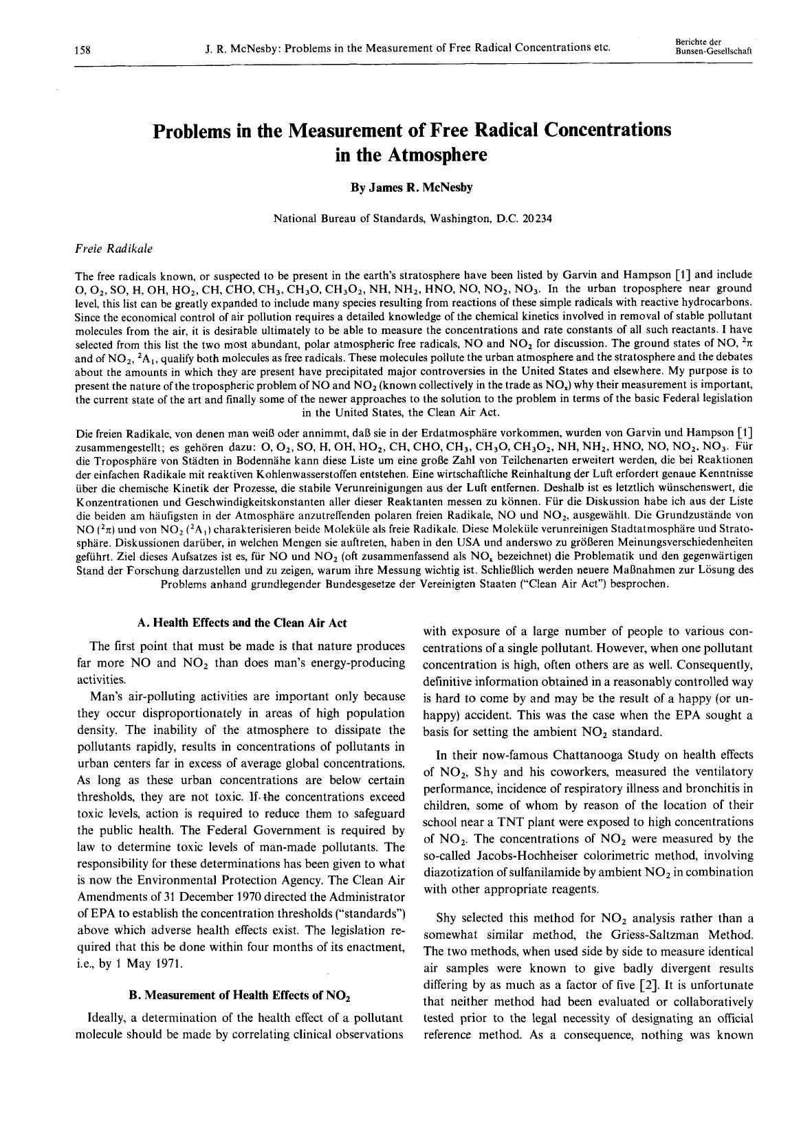 Problems in the Measurement of Free Radical Concentrations in the Atmosphere by Unknown
