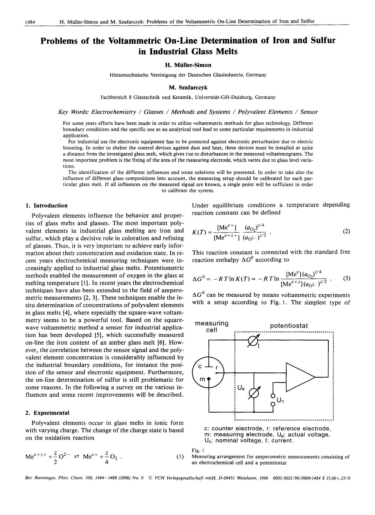 Problems of the voltammetric on-line determination of iron and sulfur in industrial glass melts by Unknown