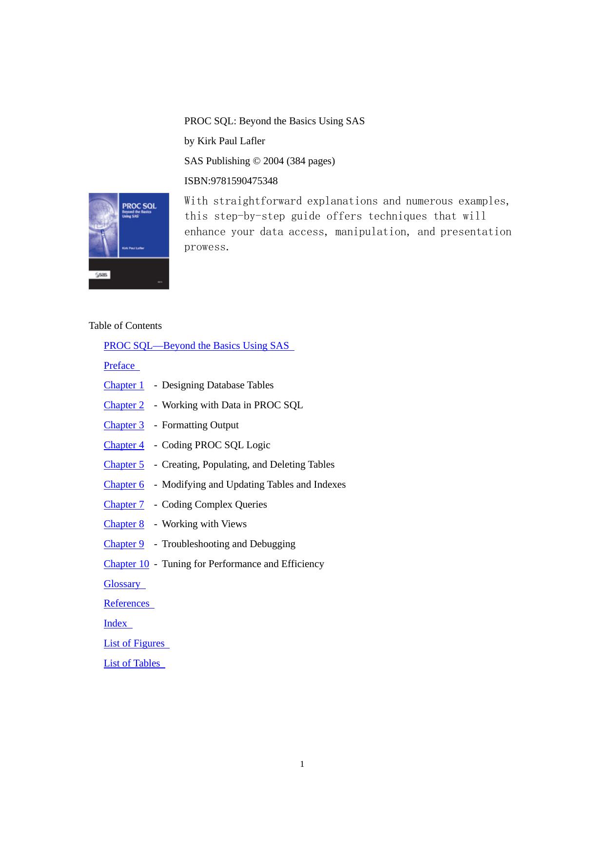 Proc SQL: Beyond the Basics Using SAS by Kirk Paul Lafler