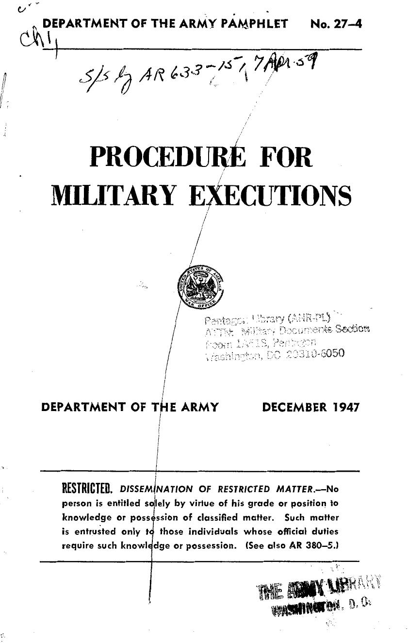 Procedure for Military Executions by Witsell E.F. (Ed.)