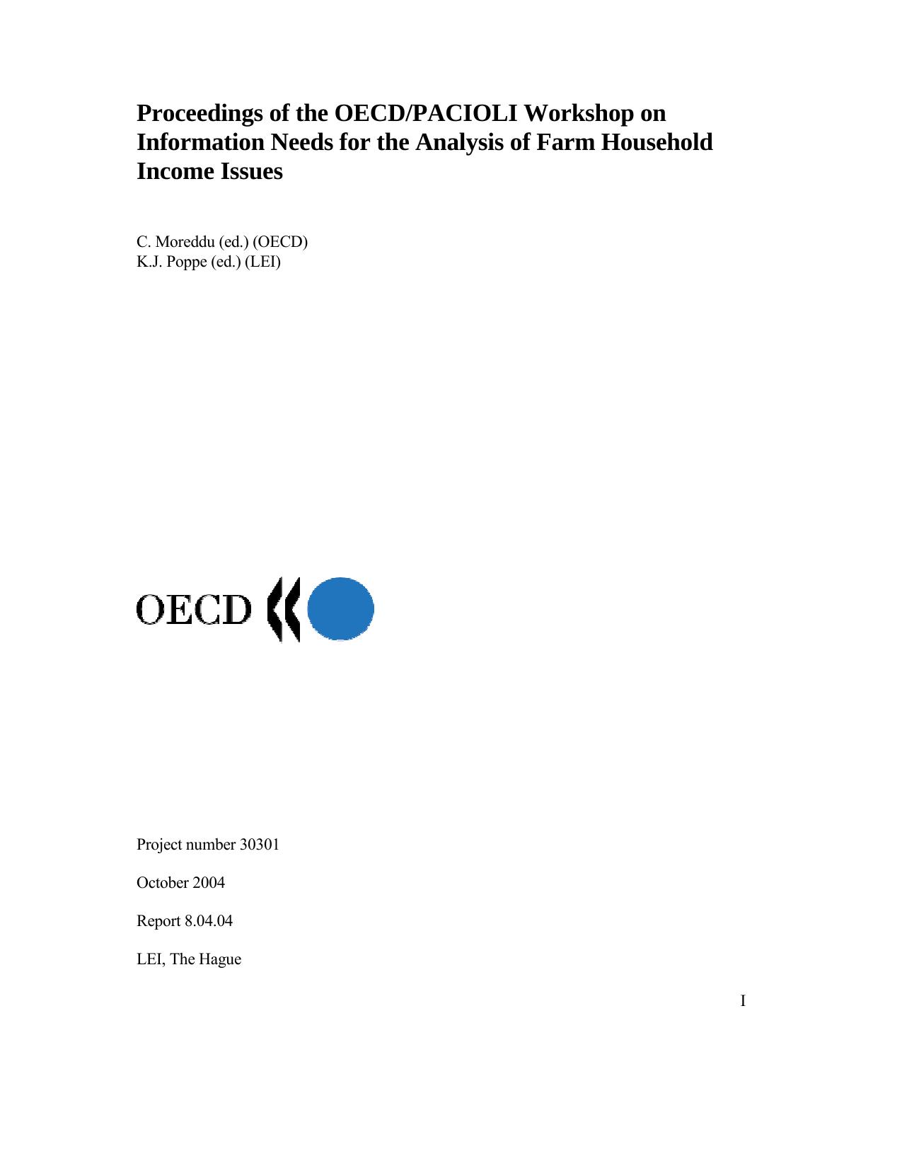 Proceedings of the Oecd/Pacioli Workshop on Information Needs for the Analysis of Farm Household Income Issues. by OECD