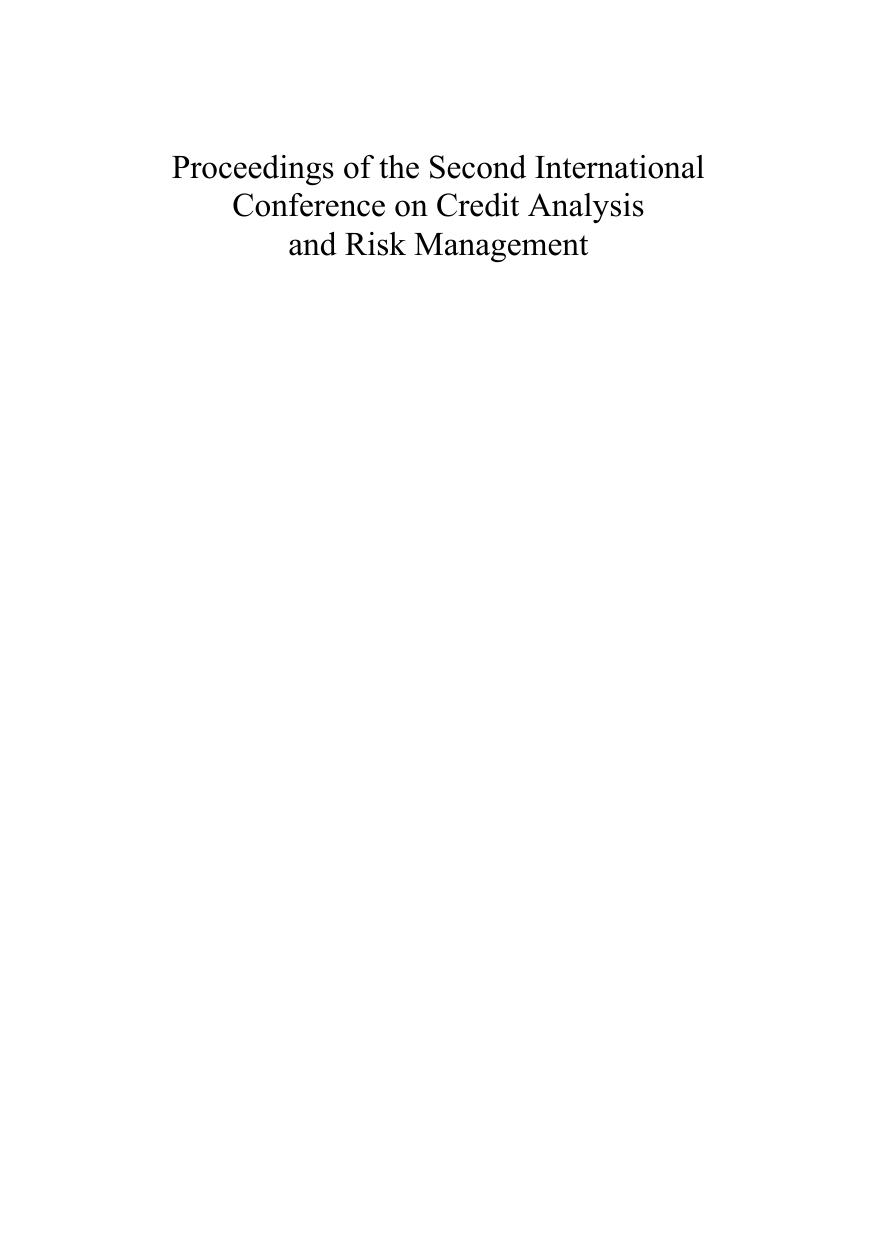 Proceedings of the Second International Conference on Credit Analysis and Risk Management by Simone Westerfeld; Beatrix Wullschleger; Pascal Gantenbein
