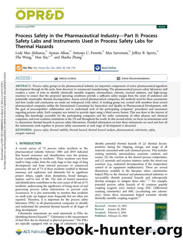 Process Safety in the Pharmaceutical IndustryâPart II: Process Safety Labs and Instruments Used in Process Safety Labs for Thermal Hazards by unknow