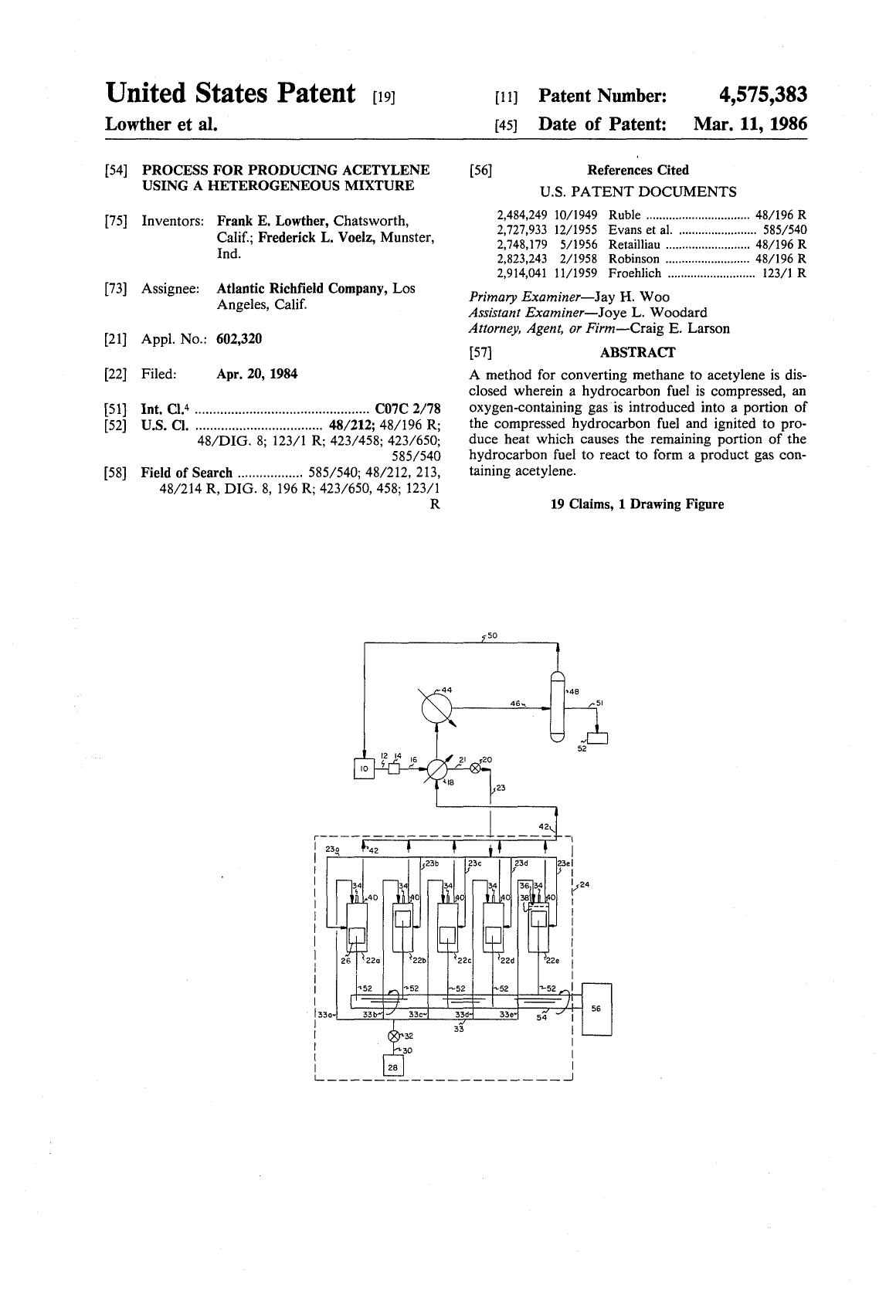 Process for producing acetylene using a heterogeneous mixture by Frank E. Lowther Frederick L. Voelz