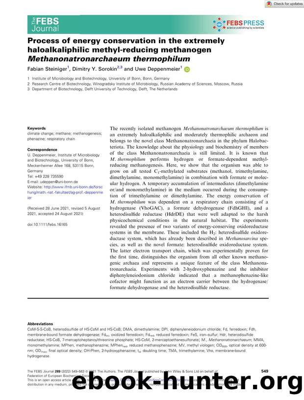Process of energy conservation in the extremely haloalkaliphilic methylâreducing methanogen Methanonatronarchaeum thermophilum by Unknown
