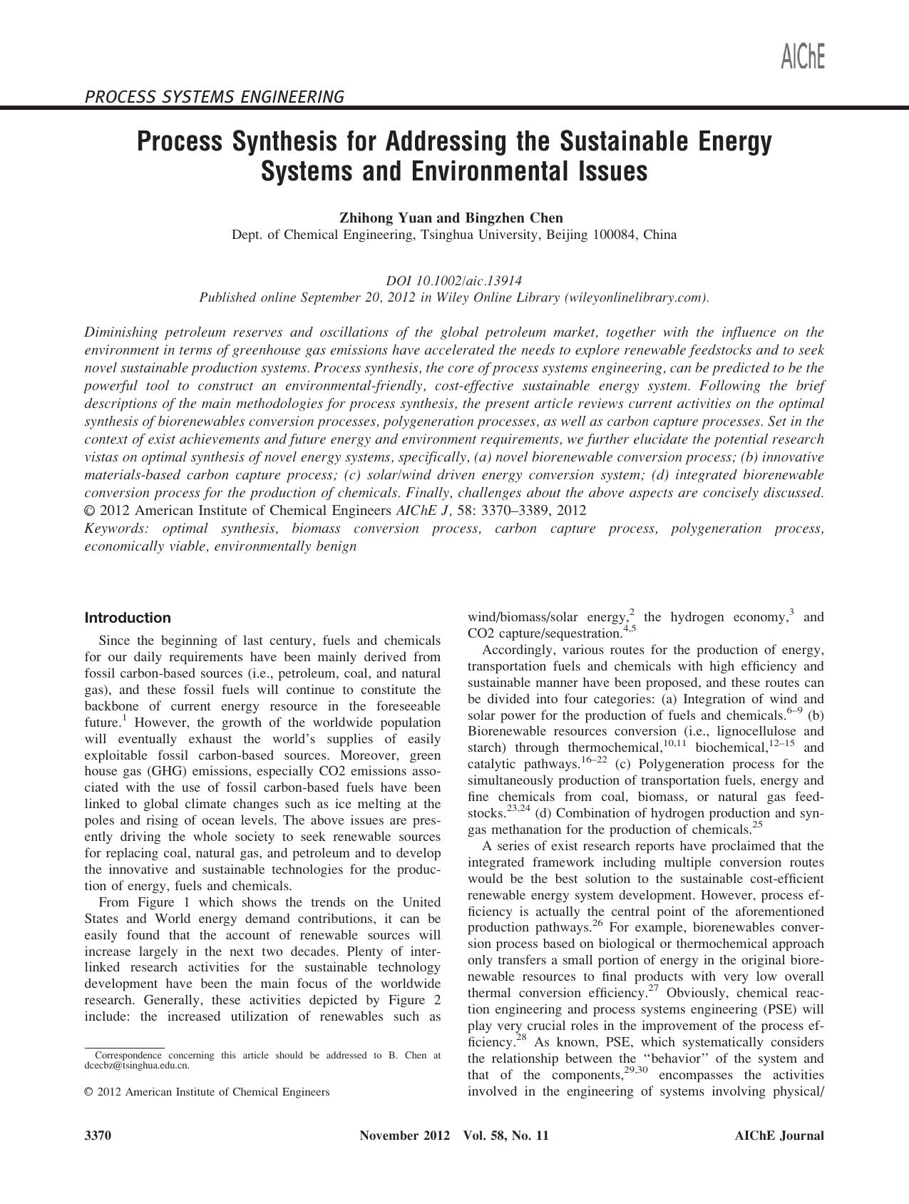 Process synthesis for addressing the sustainable energy systems and environmental issues by Unknown