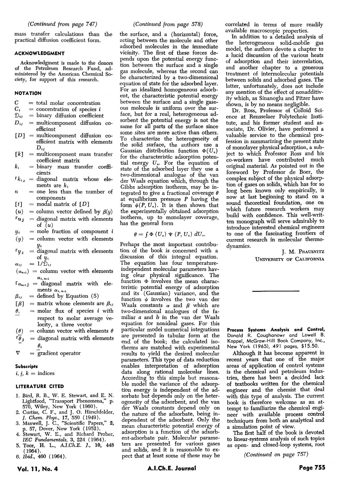 Process systems analysis and control, Donald R. Coughanowr and Lowell B. Koppel, McGraw-Hill Book Company, Inc., New York (1965), 491 pages, [dollar]15.50 by Unknown