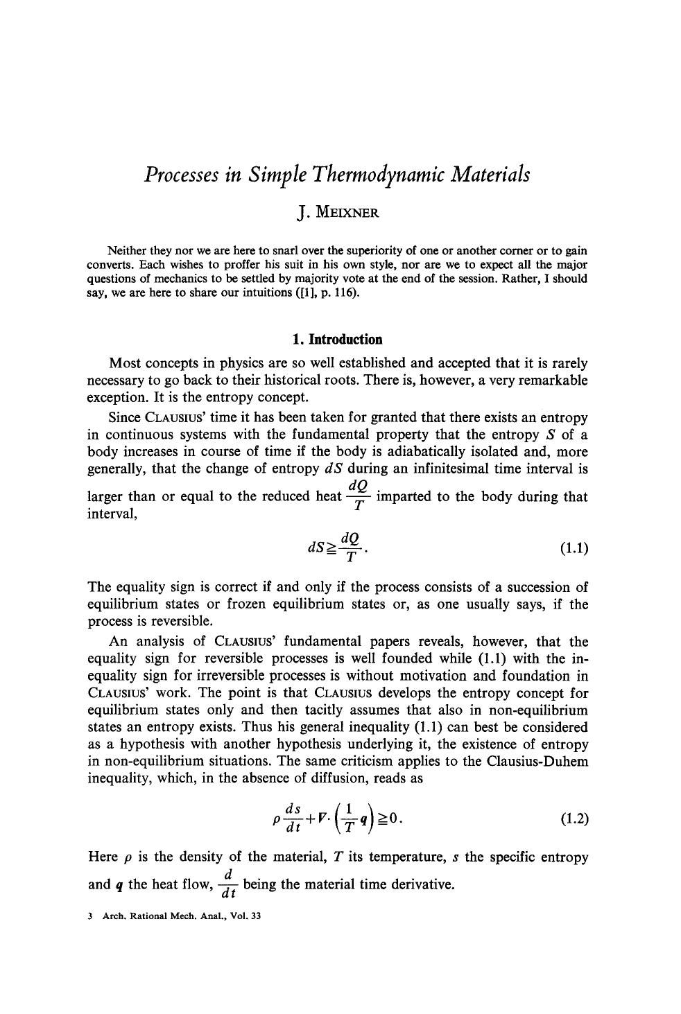 Processes in simple thermodynamic materials by Unknown