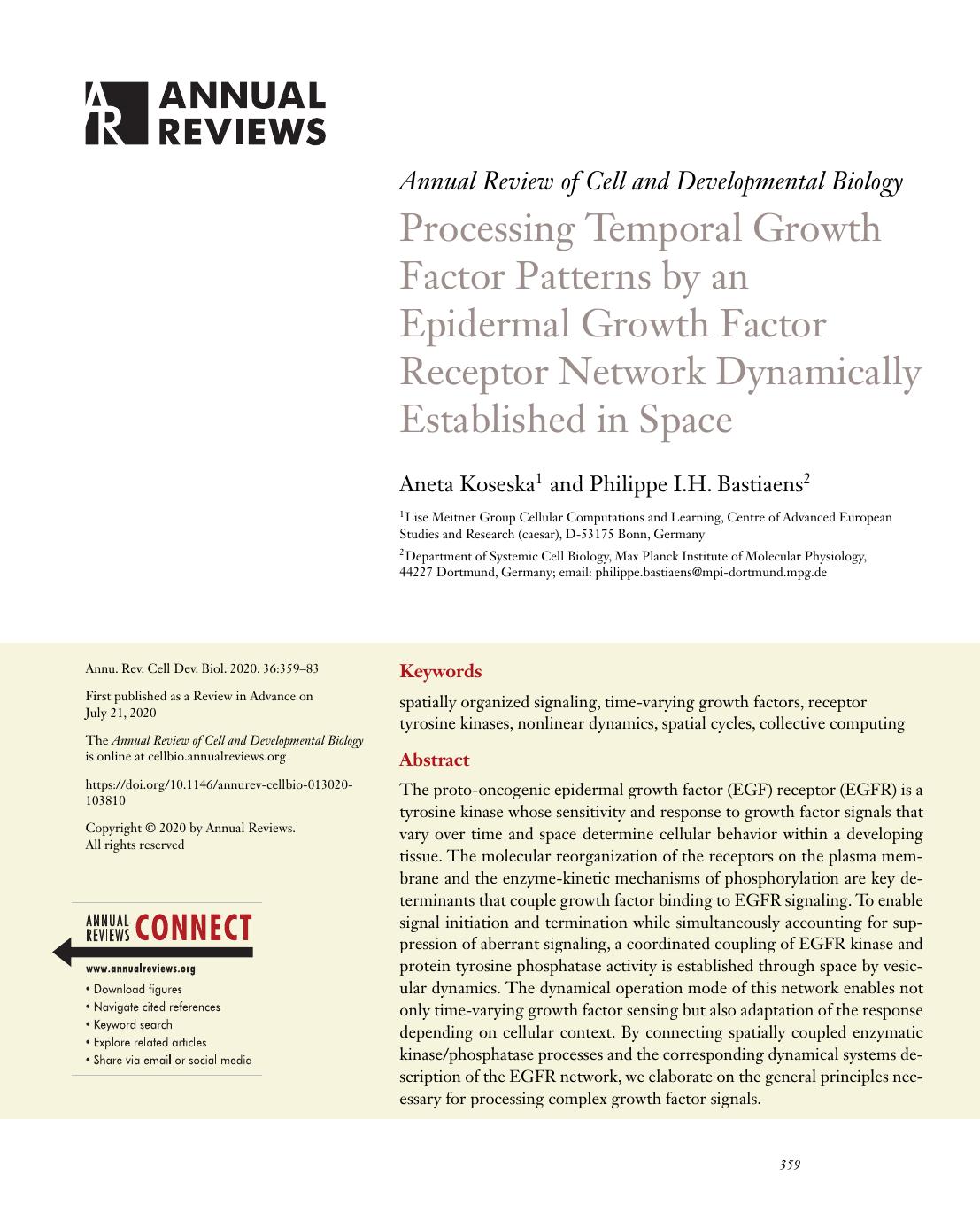 Processing Temporal Growth Factor Patterns by an Epidermal Growth Factor Receptor Network Dynamically Established in Space by Aneta Koseska and Philippe I.H. Bastiaens