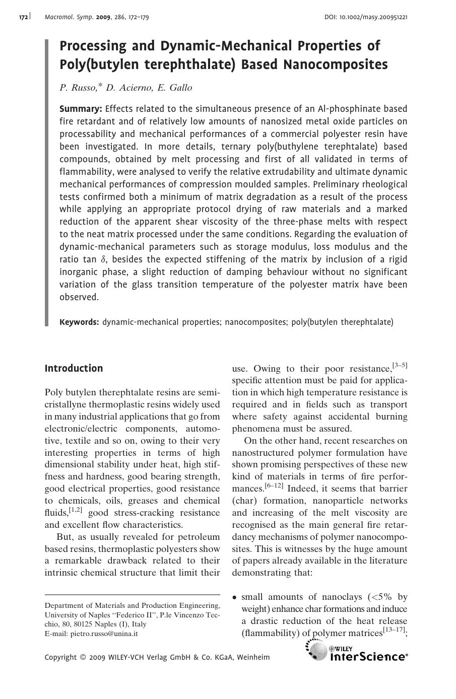 Processing and Dynamic-Mechanical Properties of Poly(butylen terephthalate) Based Nanocomposites by Unknown