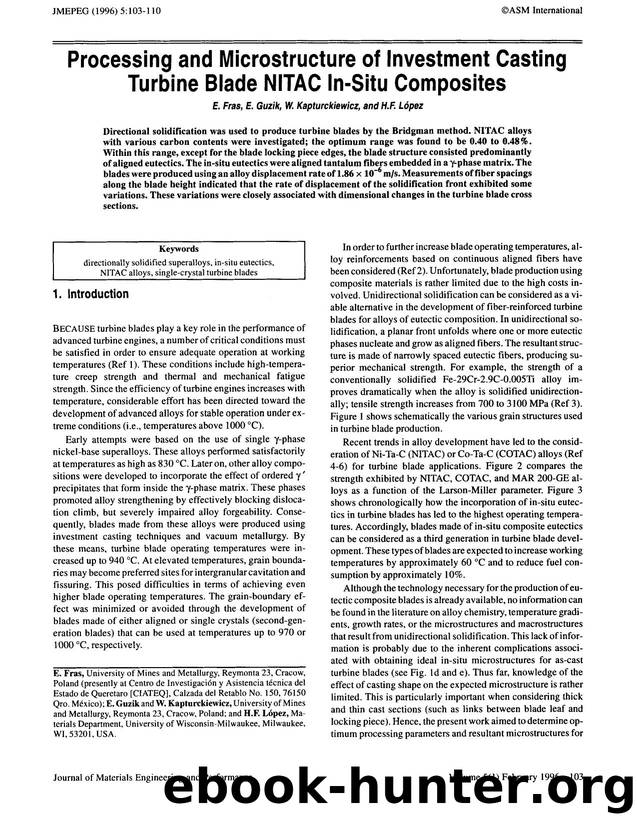 Processing and microstructure of investment casting turbine blade NITAC in-situ composites by Unknown