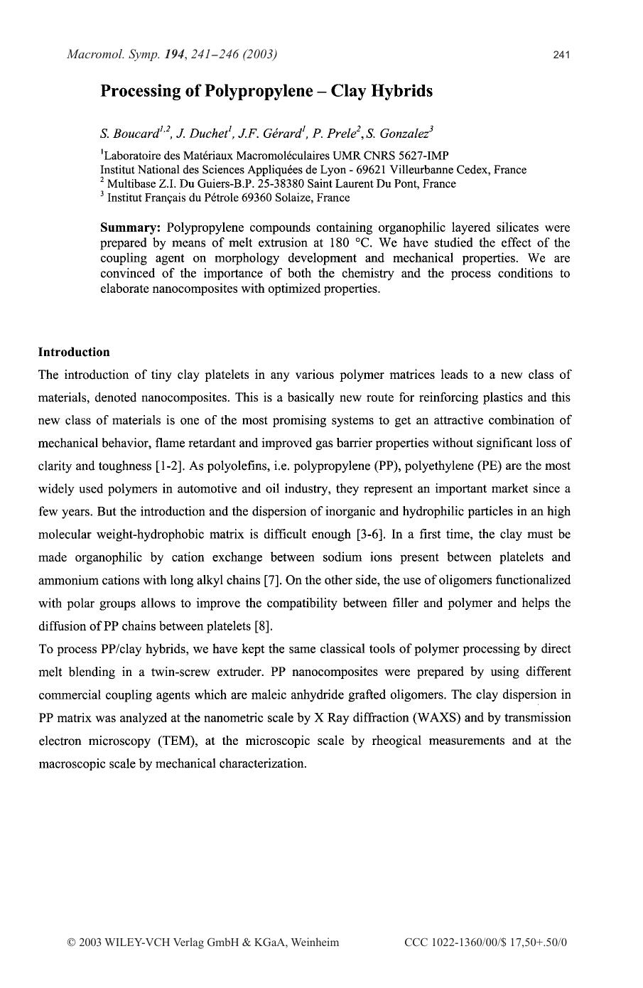 Processing of polypropylene - clay hybrids by Unknown