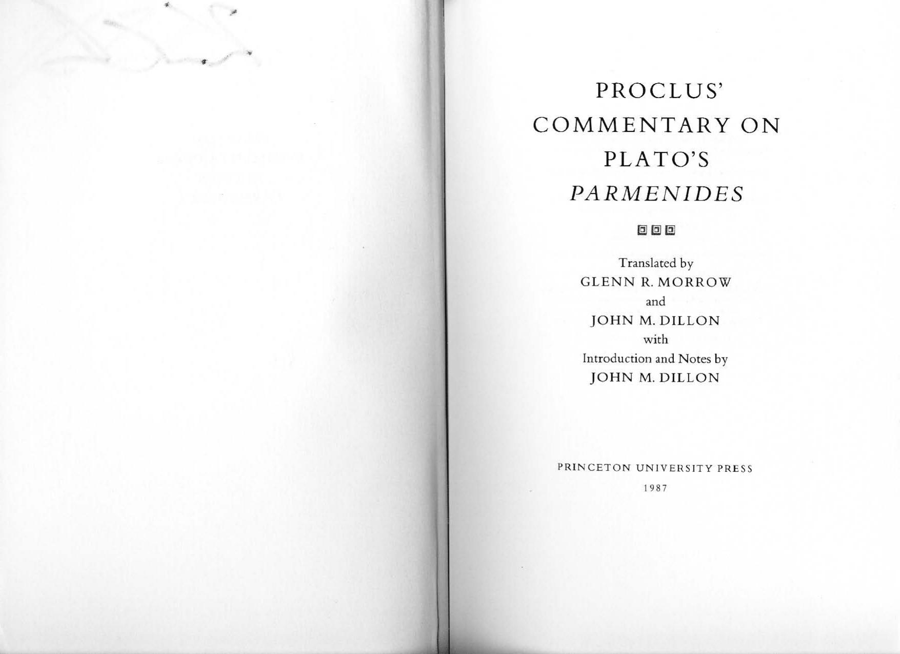 Proclus' Commentary on Plato's Parmenides by Glenn R. Morrow
