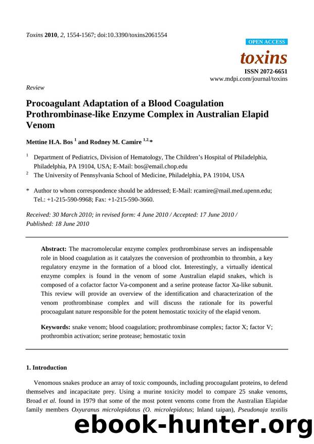 Procoagulant Adaptation of a Blood Coagulation Prothrombinase-like Enzyme Complex in Australian Elapid Venom by Mettine H.A. Bos & Rodney M. Camire