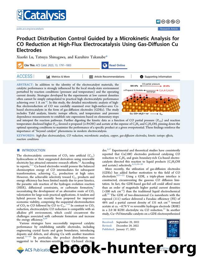 Product Distribution Control Guided by a Microkinetic Analysis for CO Reduction at High-Flux Electrocatalysis Using Gas-Diffusion Cu Electrodes by Xiaofei Lu Tatsuya Shinagawa and Kazuhiro Takanabe