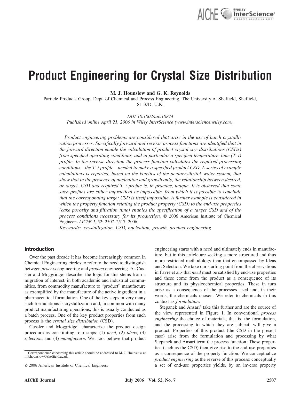 Product engineering for crystal size distribution by Unknown