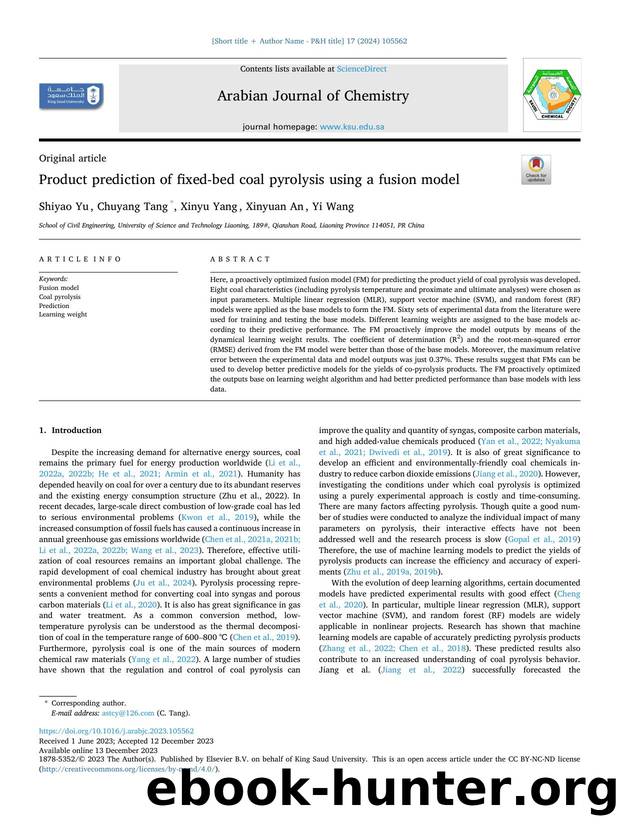 Product prediction of fixed-bed coal pyrolysis using a fusion model by Shiyao Yu & Chuyang Tang & Xinyu Yang & Xinyuan An & Yi Wang