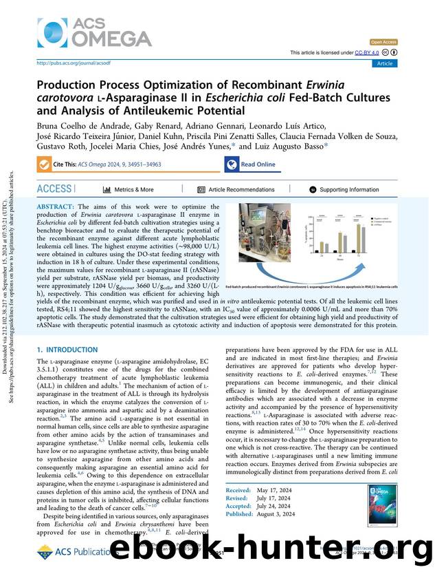 Production Process Optimization of Recombinant Erwinia carotovora l-Asparaginase II in Escherichia coli Fed-Batch Cultures and Analysis of Antileukemic Potential by unknow