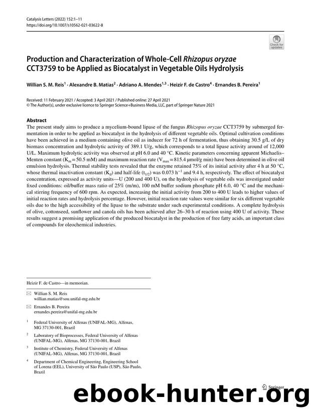 Production and Characterization of Whole-Cell Rhizopus oryzae CCT3759 to be Applied as Biocatalyst in Vegetable Oils Hydrolysis by unknow