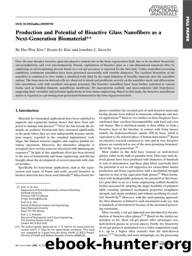 Production and Potential of Bioactive Glass Nanofibers as a Next-Generation Biomaterial by Unknown