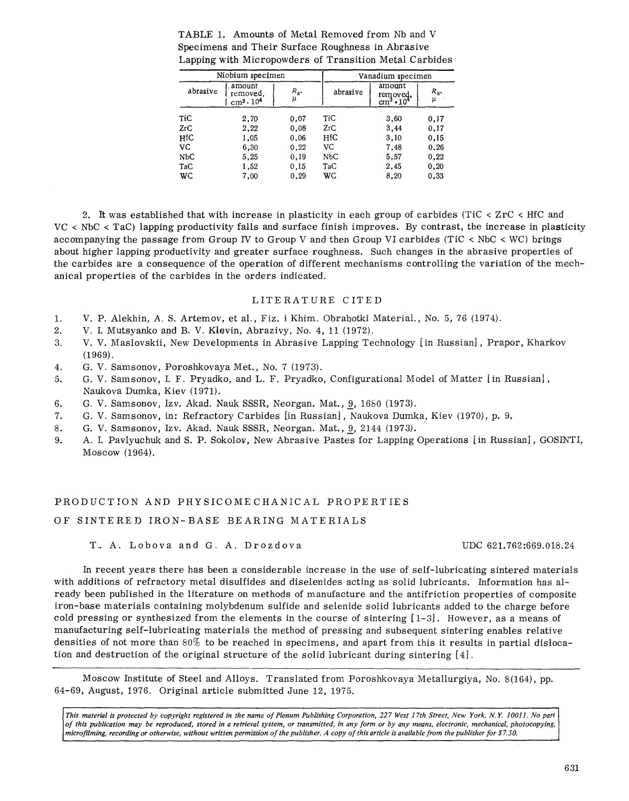 Production and physicomechanical properties of sintered iron-base bearing materials by Unknown