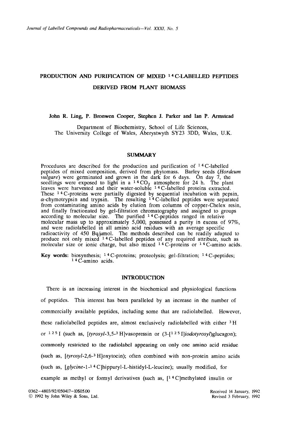 Production and purification of mixed 14C-labelled peptides derived from plant biomass by Unknown