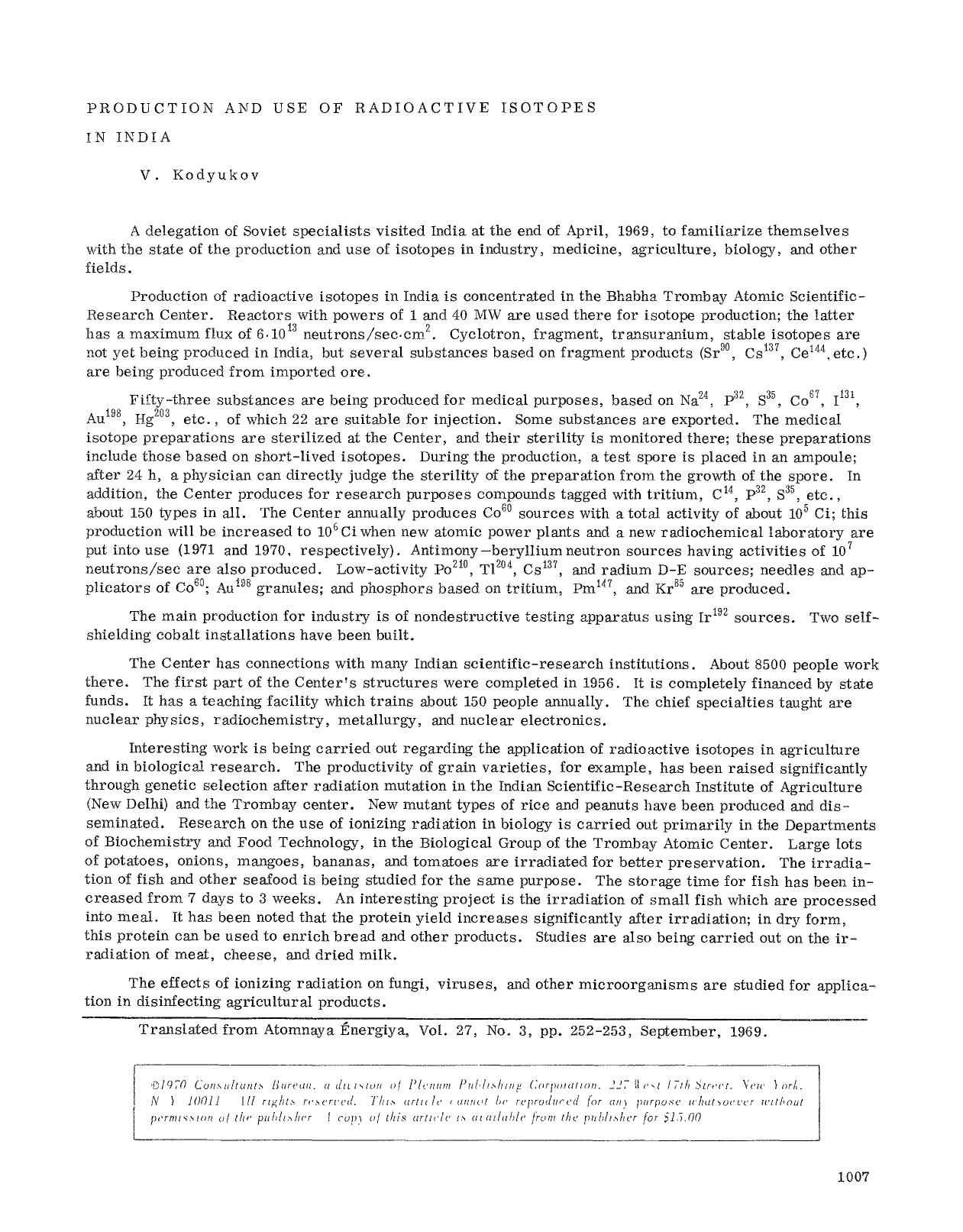 Production and use of radioactive isotopes in India by Unknown