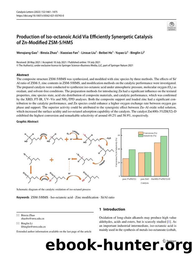 Production of Iso-octanoic Acid Via Efficiently Synergetic Catalysis of Zn-Modified ZSM-5HMS by Wenqiang Gao & Binxia Zhao & Xiaoxiao Fan & Linxue Liu & Beibei He & Yuyao Li & Binglin Li
