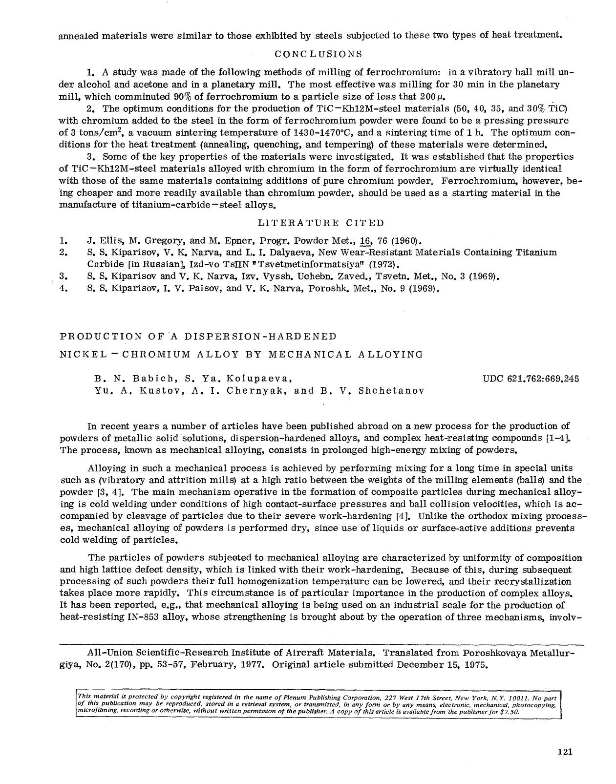 Production of a dispersion-hardened nickel-chromium alloy by mechanical alloying by Unknown