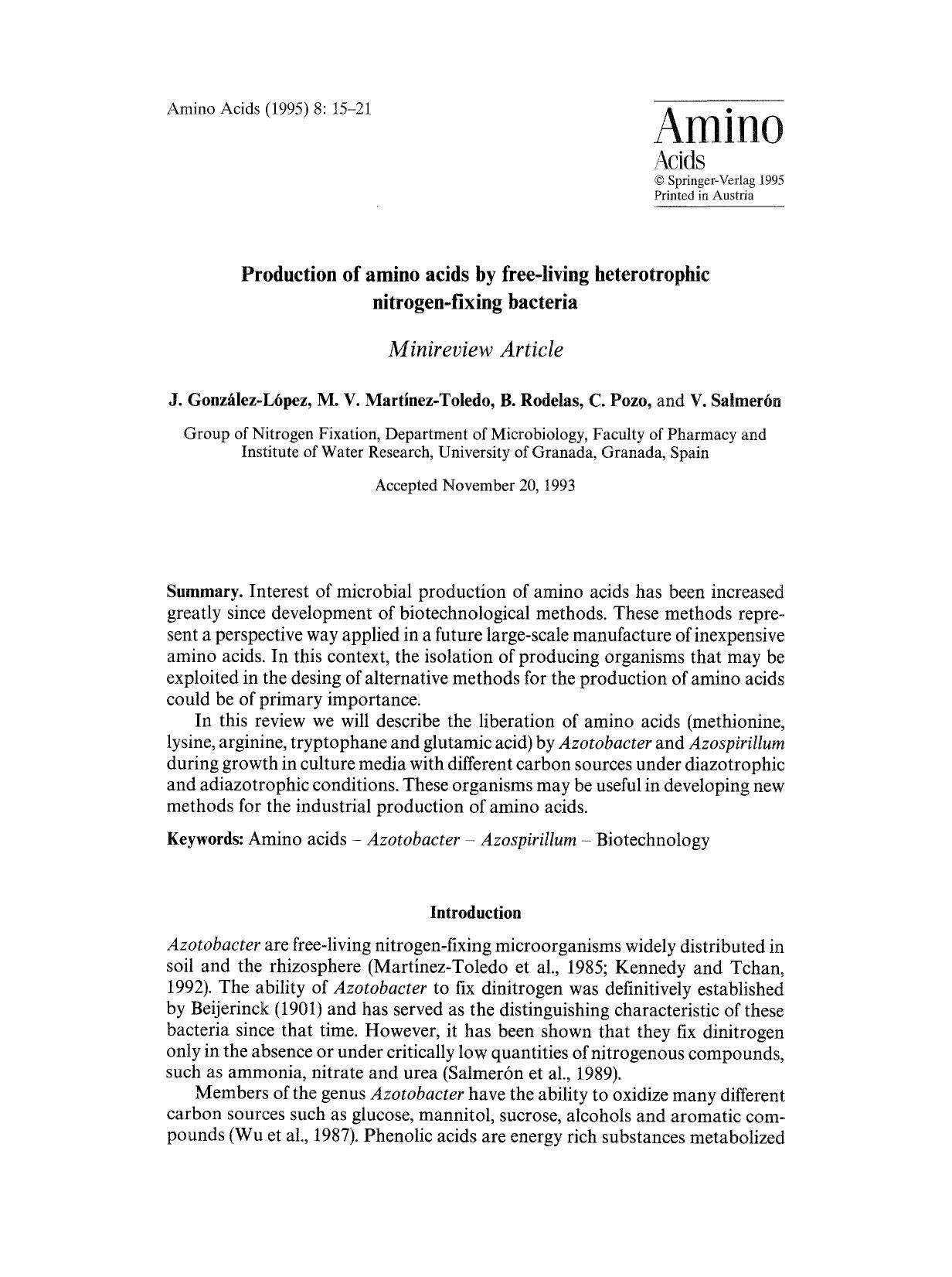 Production of amino acids by free-living heterotrophic nitrogen-fixing bacteria by Unknown