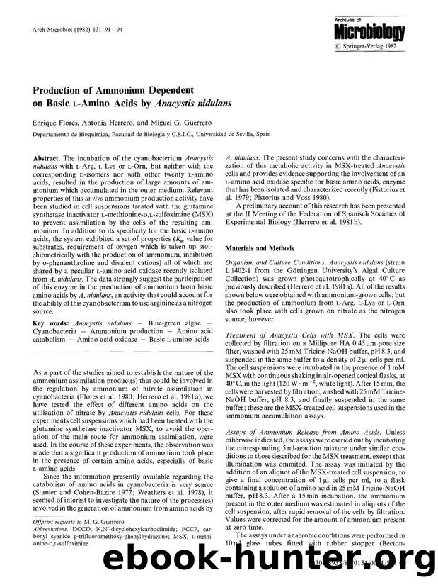 Production of ammonium dependent on basic <Emphasis Type="SmallCaps">L <Emphasis>-amino acids by <Emphasis Type="Italic">Anacystic nidulans <Emphasis> by Unknown