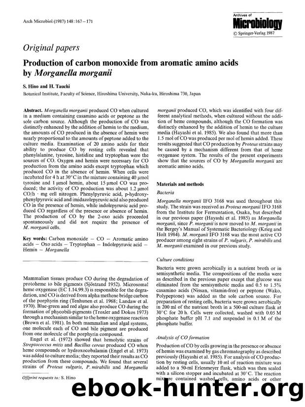 Production of carbon monoxide from aromatic amino acids by <Emphasis Type="Italic">Morganella morganii<Emphasis> by Unknown