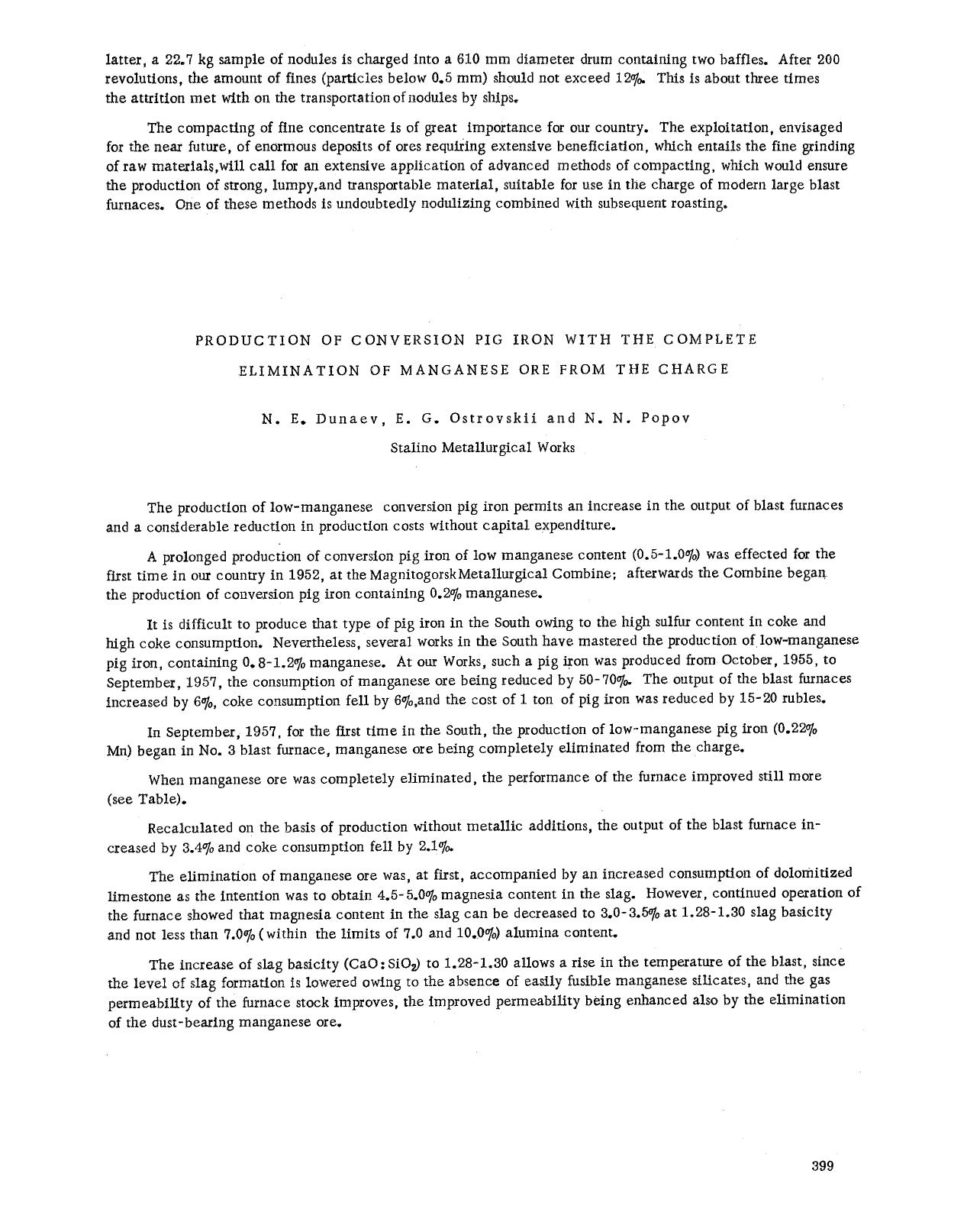 Production of conversion pig iron with the complete elimination of manganese ore from the charge by Unknown