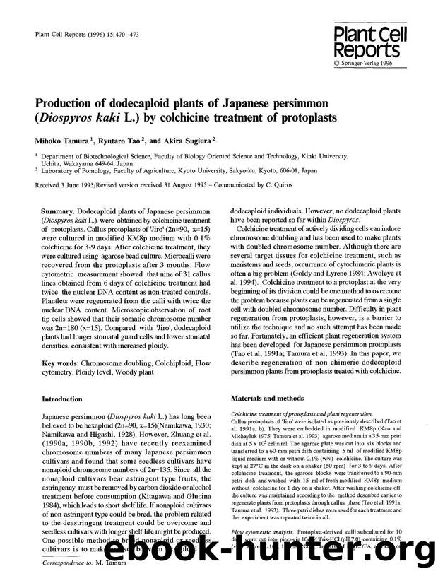 Production of dodecaploid plants of Japanese persimmon (<Emphasis Type="Italic">Diospyros kaki<Emphasis> L.) by colchicine treatment of protoplasts by Unknown