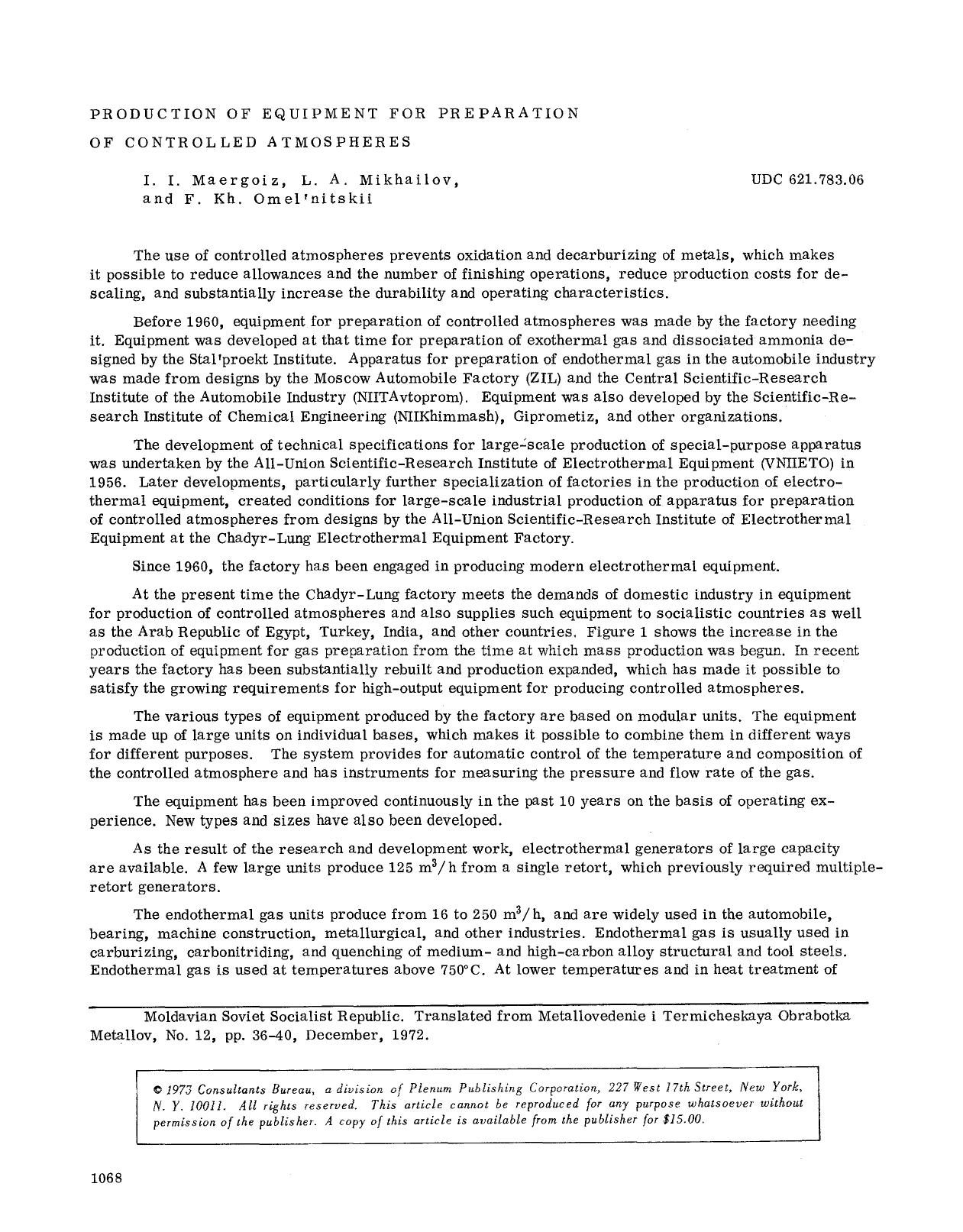 Production of equipment for preparation of controlled atmospheres by Unknown