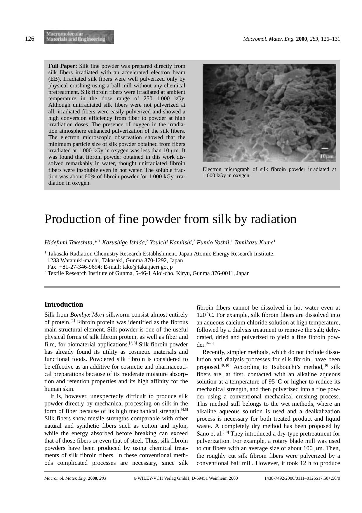 Production of fine powder from silk by radiation by Unknown