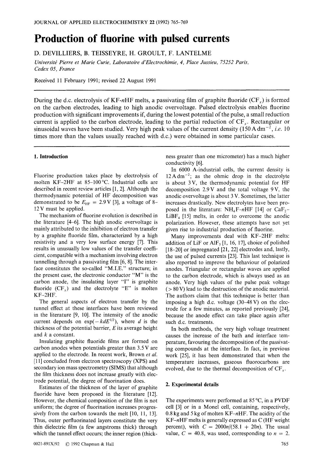 Production of fluorine with pulsed currents by Unknown