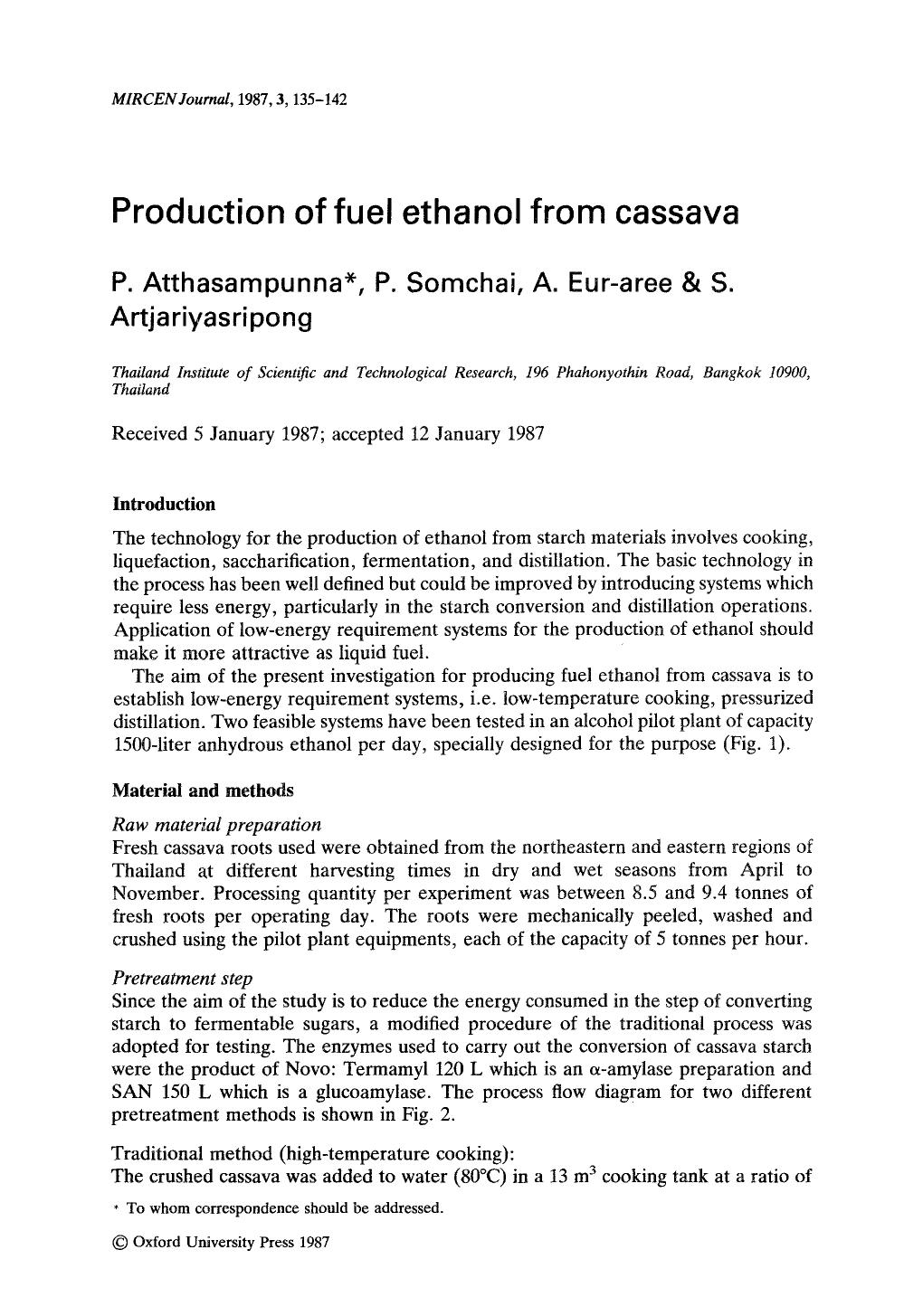 Production of fuel ethanol from cassava by Unknown