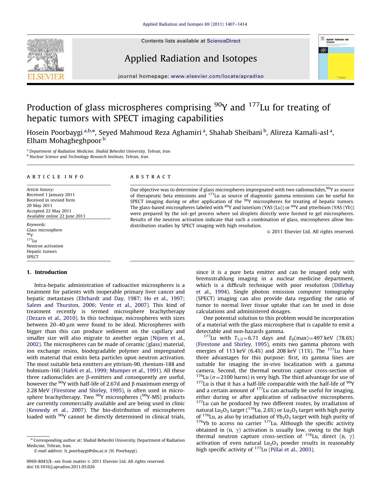 Production of glass microspheres comprising 90Y and 177Lu for treating of hepatic tumors with SPECT imaging capabilities by unknow