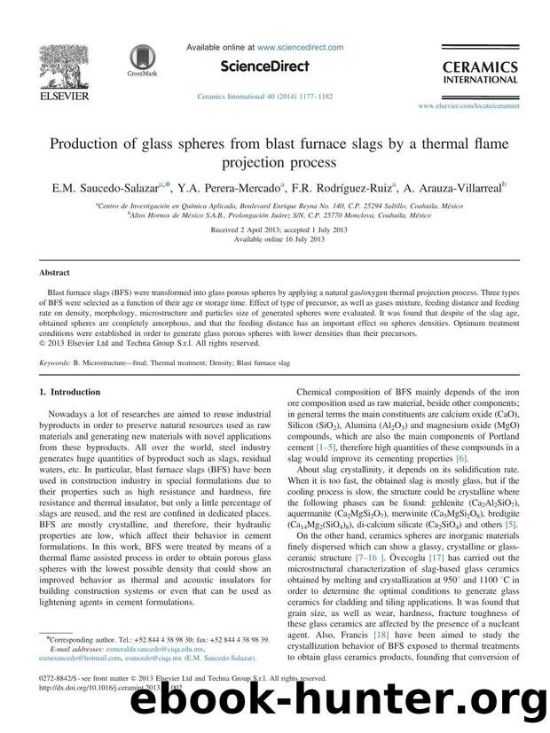 Production of glass spheres from blast furnace slags by a thermal flame projection process by E.M. Saucedo-Salazar & Y.A. Perera-Mercado & F.R. Rodríguez-Ruiz & A. Arauza-Villarreal