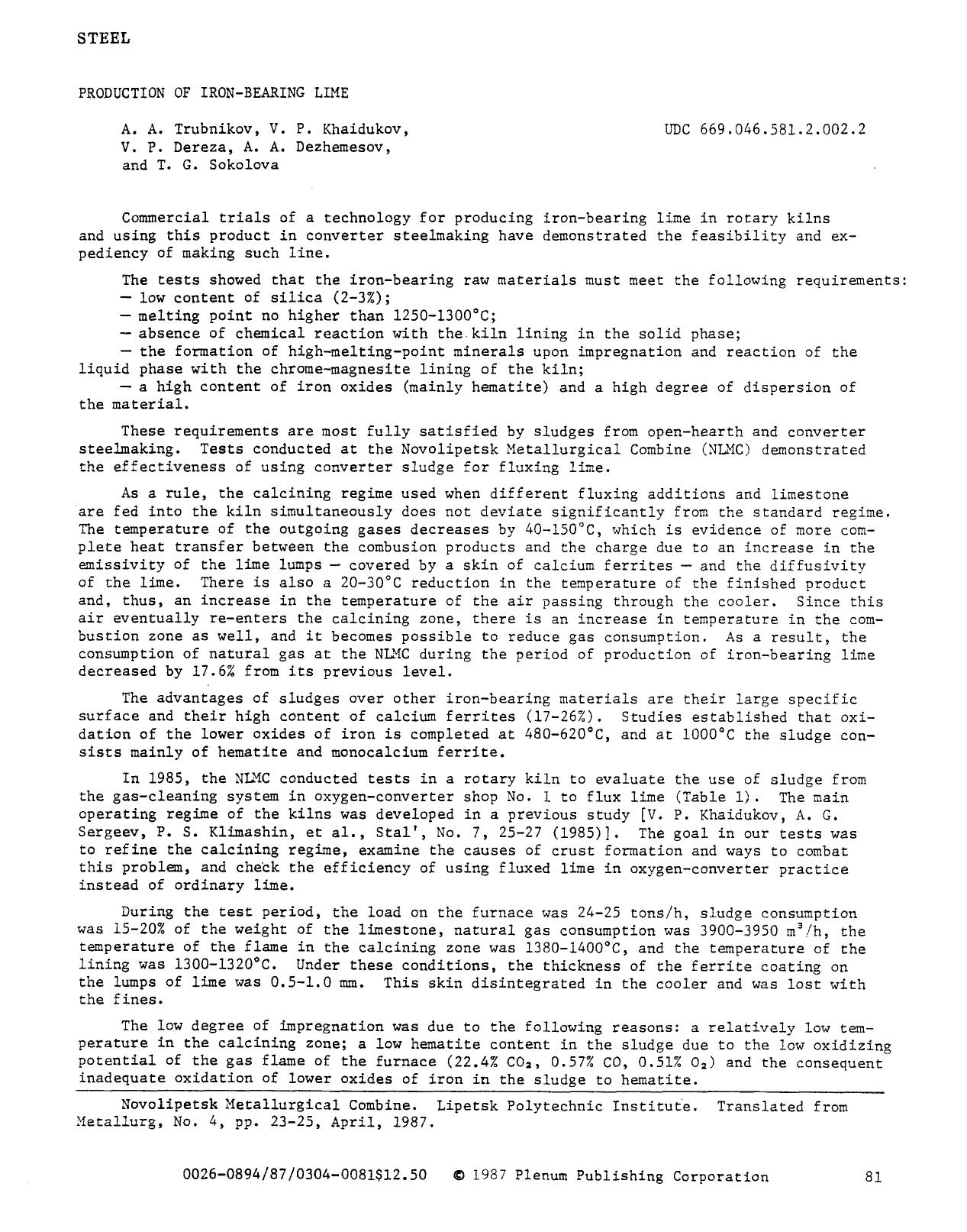 Production of iron-bearing lime by Unknown