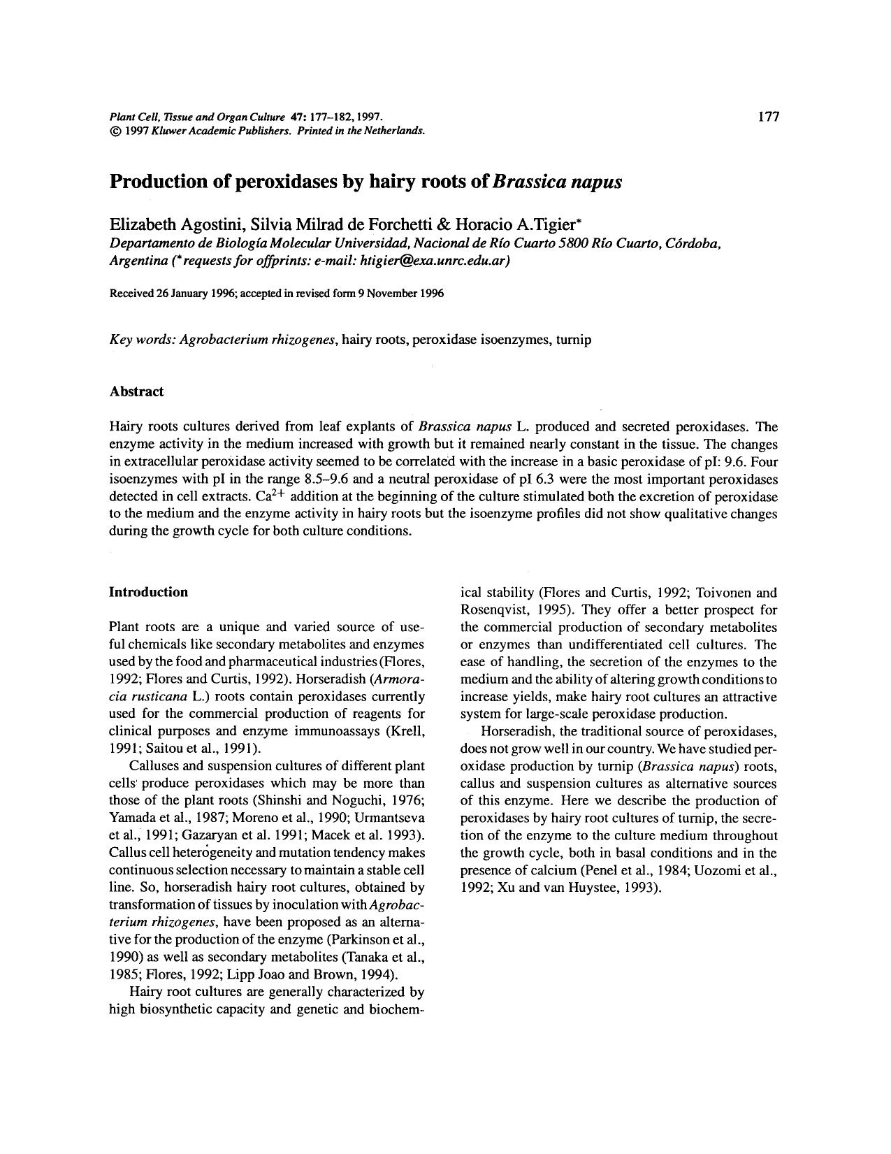 Production of peroxidases by hairy roots of <Emphasis Type="Italic">Brassica napus <Emphasis> by Unknown