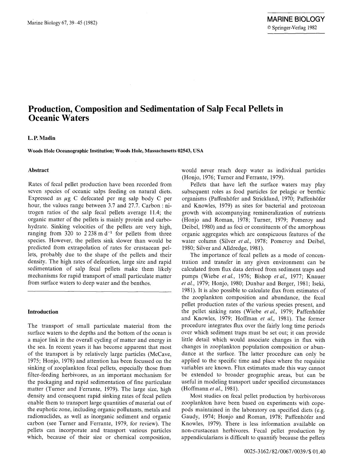Production, composition and sedimentation of salp fecal pellets in oceanic waters by Unknown