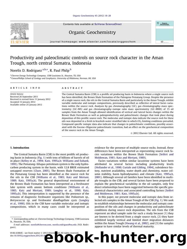 Productivity and paleoclimatic controls on source rock character in the Aman Trough, north central Sumatra, Indonesia by Norelis D. Rodriguez & R. Paul Philp